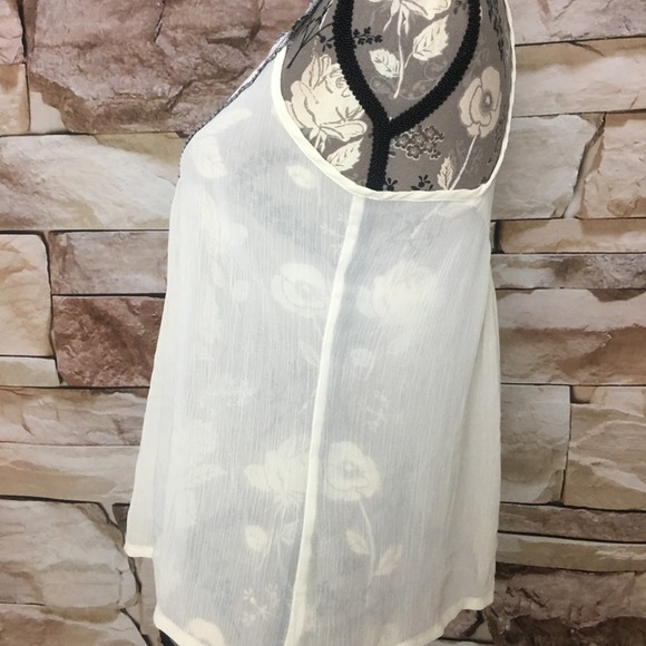 H.I.P. Embroidered Yoke Sheer Flowy Sleeveless Swing Tank Blouse Cream Gray - Picture 5 of 8